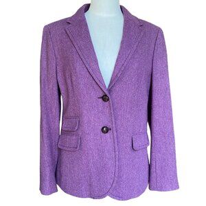 J. Crew Hack*ng Herringbone Wool Blazer Sz 16 Purple Riding Jacket Preppy Tweed